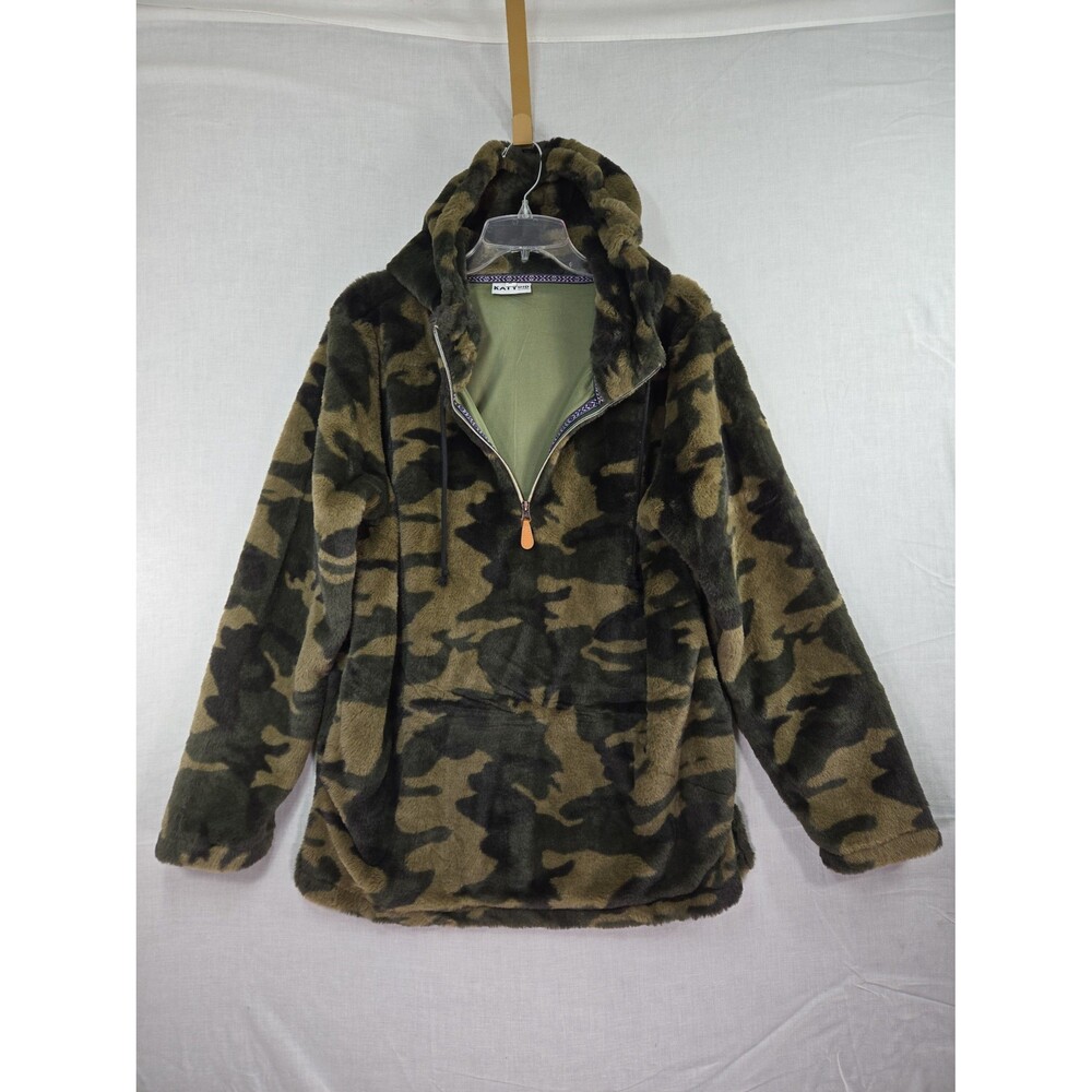 Katydid Camo Plush Hoodie 1/4 Zip Pouch Pocket Womens Medium Cozy Soft Fuzzy
